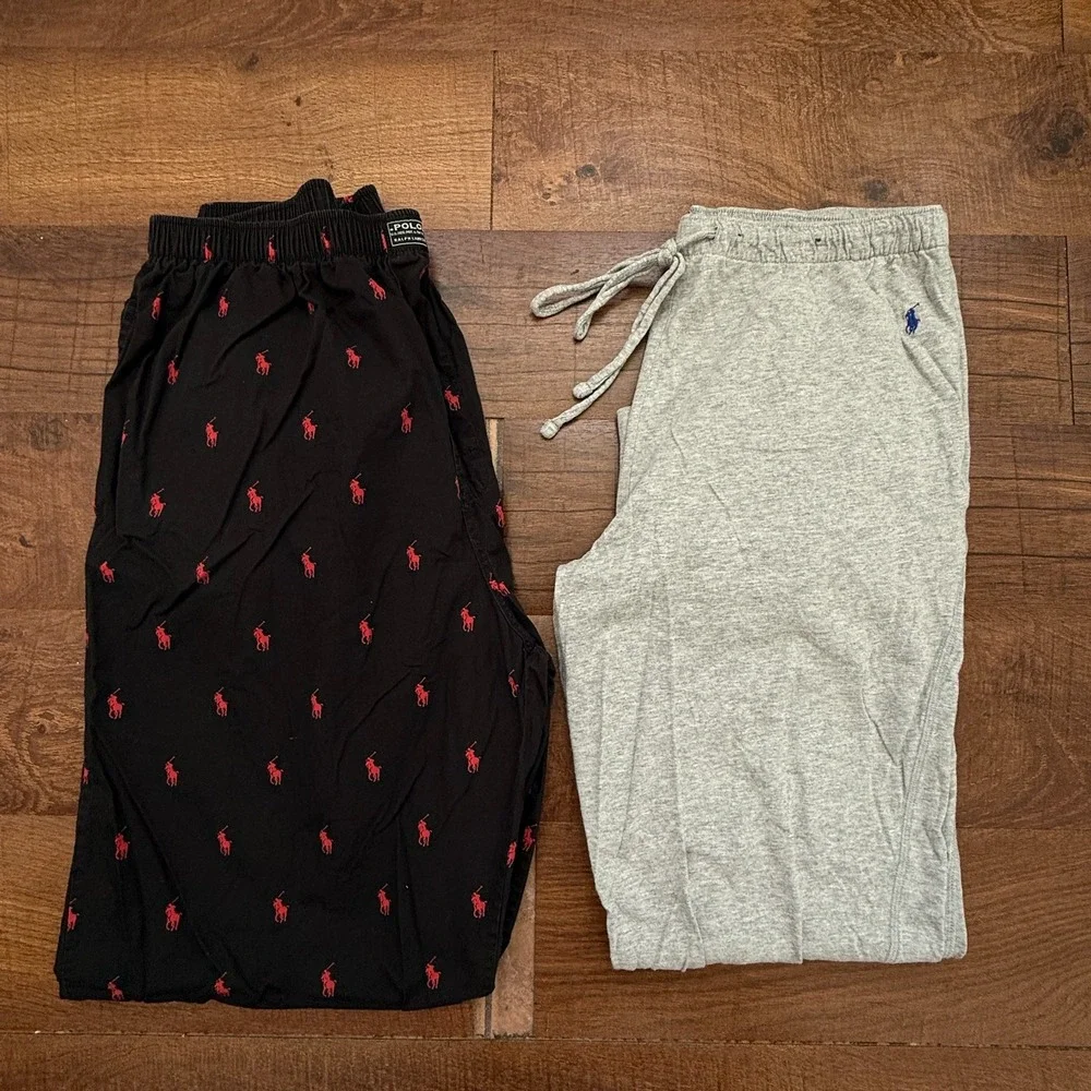Lot x 2 Polo Ralph Lauren Men's Large Gray Lounge Print Pajama Pants